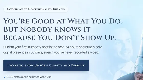 The headline on the From Invisible to Authority page, close up