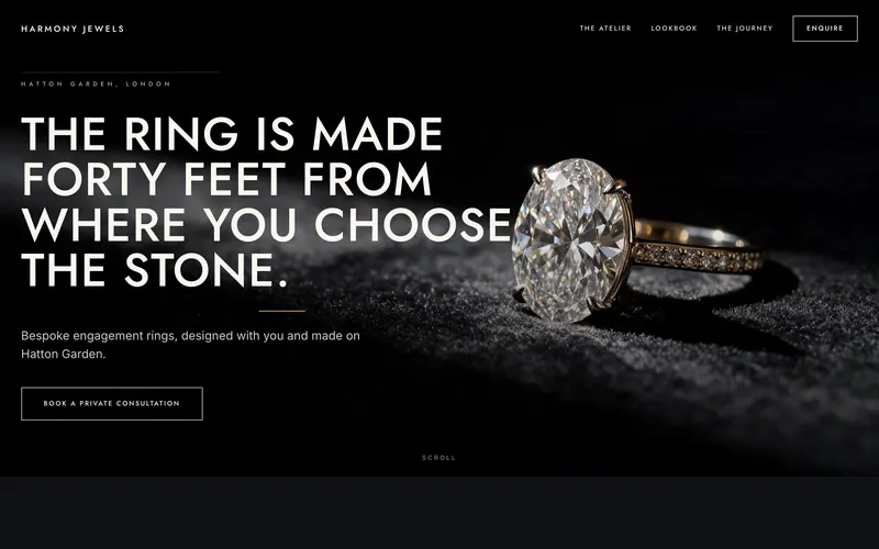 Concept for Harmony Jewels, Hatton Garden: The ring is made forty feet from where you choose the stone.